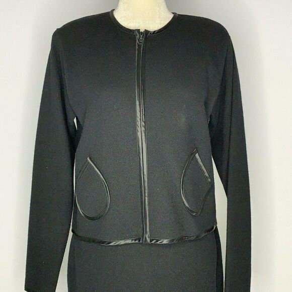 Vtg Doncaster Pencil Skirt Suit M Black Wool - Picture 1 of 9